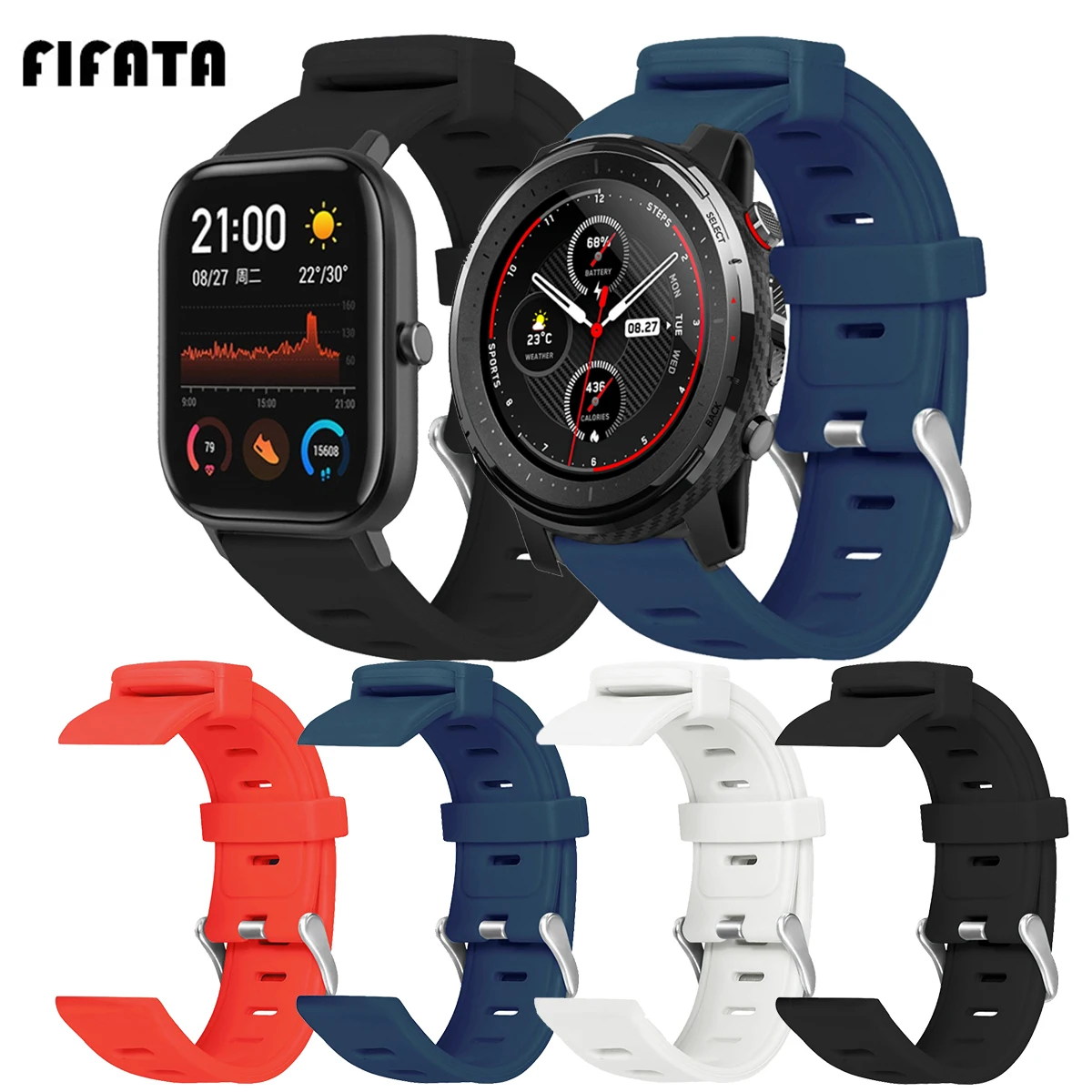 Ремешок силиконовый сменный для смарт часов Xiaomi Huami Amazfit GTS Stratos 3 22