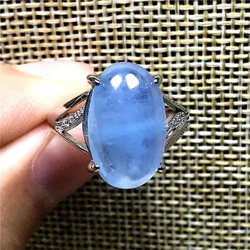 

Top Natural Ocean Blue Aquamarine 925 Silver Ring For Woman Man Crystal 15x10mm Beads Stone Adjustable Finger Ring Jewelry AAAAA