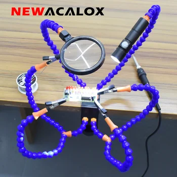 

NEWACALOX Desk Clamp Soldering PCB Holder Tool Crafts Repair Helping Welding Station 3X Magnifier Soldering Third Hand Tool Kit