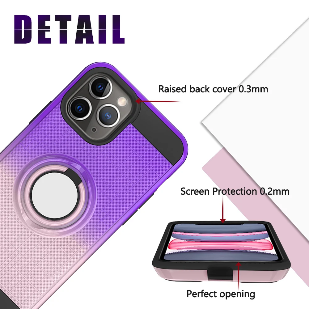 100 шт./лот градиентный ТПУ+ PC 2 в 1 чехол для телефона для iPhone 11 Pro Max XR XS Max X 7 8 6 6S Plus вращающееся магнитное кольцо 360
