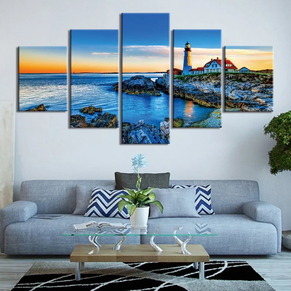 full drill square Diamond painting 5pcs blue sky lighthouse diamond embroidery cross stitch kit DIY mosaic round village | Дом и сад
