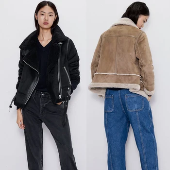 

ZA Leather Cotton Jacket Women Trendy 2019 Winter Autumn Solid Sexy Fashion England Elegant Slim Zipper Jacket Clothes Wholesale