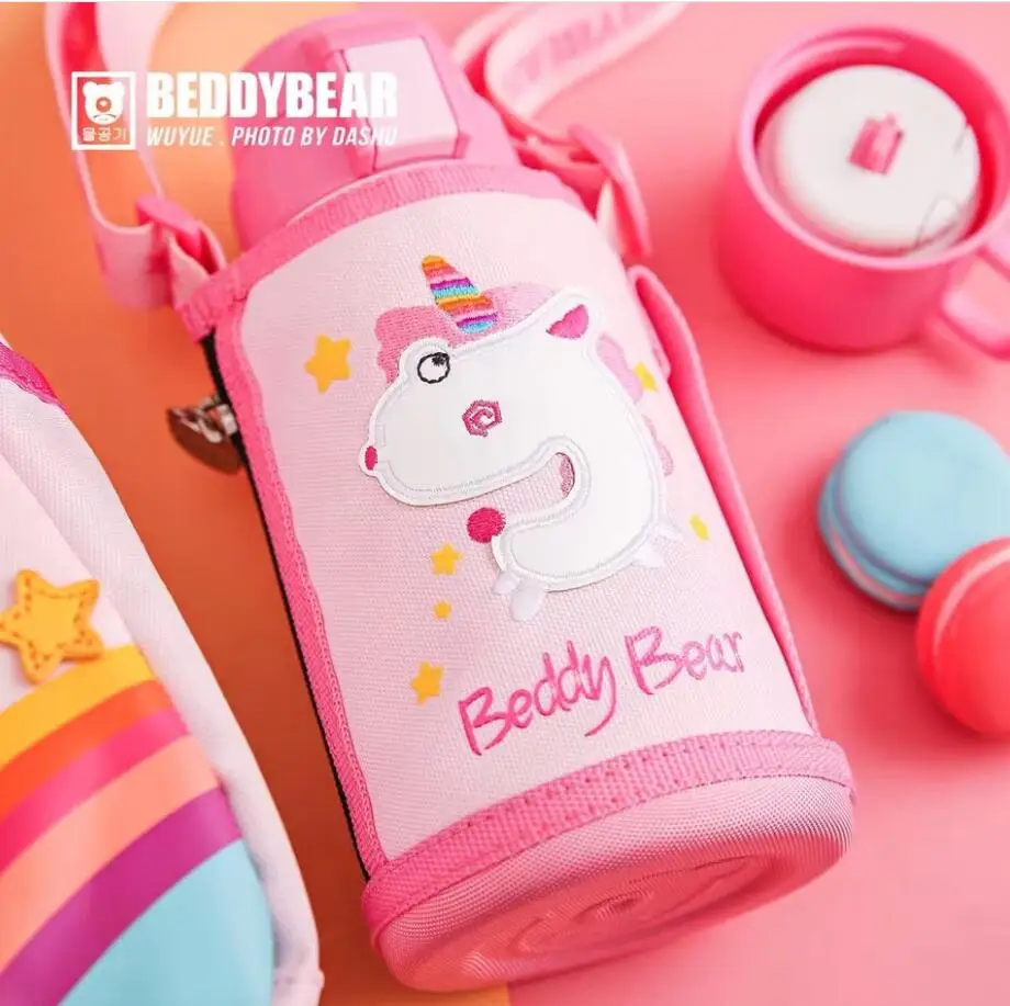 Beddybear заказной логотип печать детский термос двойной крышкой воды чашки набор мультфильм животных с соломинкой чашка из нержавеющей стали чайник