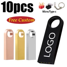 10PCS Free Custom LOGO USB Flash Drive 4GB 8GB 2.0 High Speed Pen Drive 16GB 32GB 64GB 128GB Pendrive metal usb sticks with key