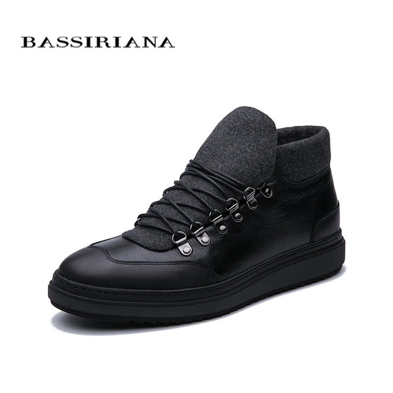 BASSIRIANA новый 2019 зимние мужские кожаные ботинки черная кожа тенденция высокого качества теплая бесплатная доставка