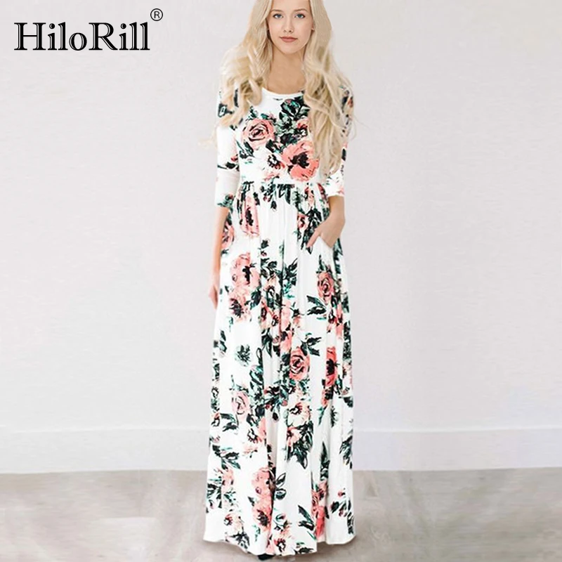 HiloRill 2020 Летнее Длинное платье с цветочным принтом Boho пляжные платья макси платье женское вечернее детское летнее платье Vestidos de festa|boho beach dress|summer long dressmaxi dress women | АлиЭкспресс