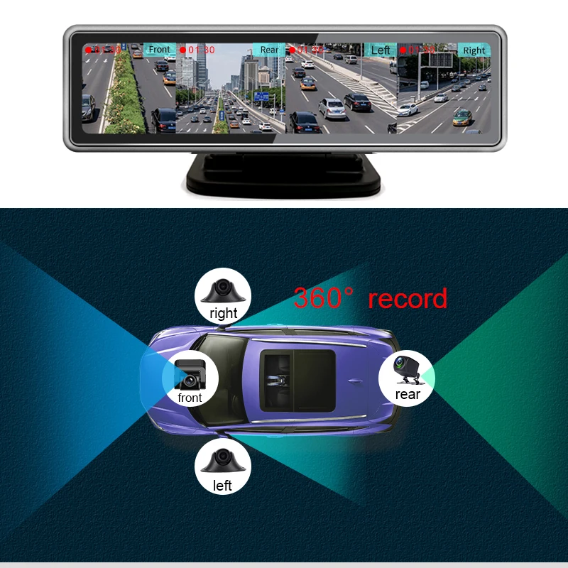 4 Cameras 4 Channel Lens 360° Recorder Car Dvr 4g Android 9.0 Gps