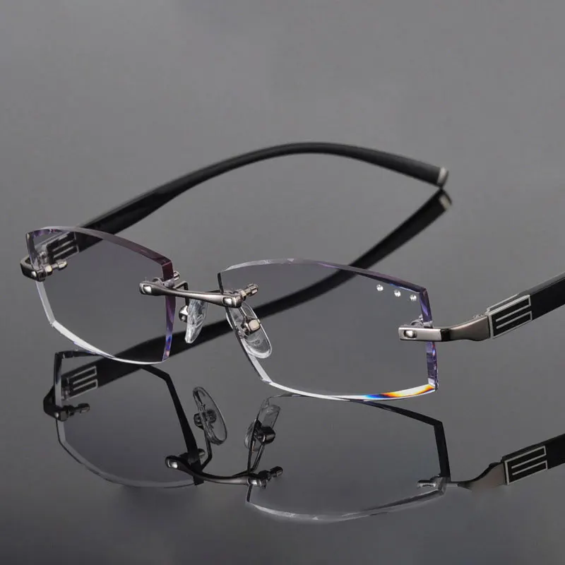 Reven Jate 58038 Alloy Rimless Diamond Cutting Man Glasses Frame Optical Prescription Eyeglasses Men Eyewear Fashion