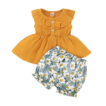 

HOT 2PCS Toddler Kid Baby Girl Summer Sleeveless Tops Flower Shorts Pants Outfit Toddler Clothes Set