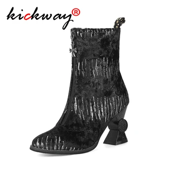 

Ankle Boots for Women Zipper Pointed Toe Zipper Boots Strange High Heel Boots Shoes Woman Fashion Bota Feminina Silver Size 44