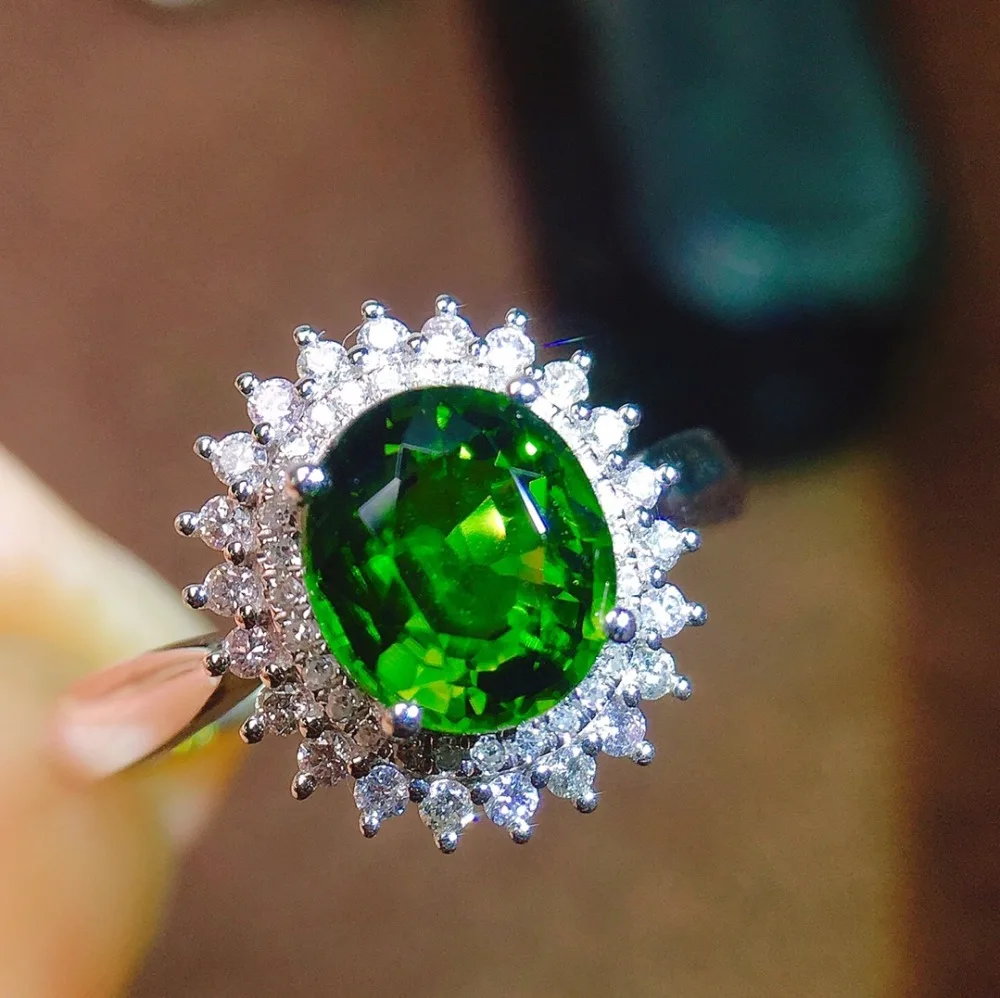 Зеленое турмалиновое кольцо 1.58ct чистое 18 К Золотое ювелирное изделие Природный зеленый турмалин драгоценные камни Бриллианты Женские кольца для женщин изящное кольцо