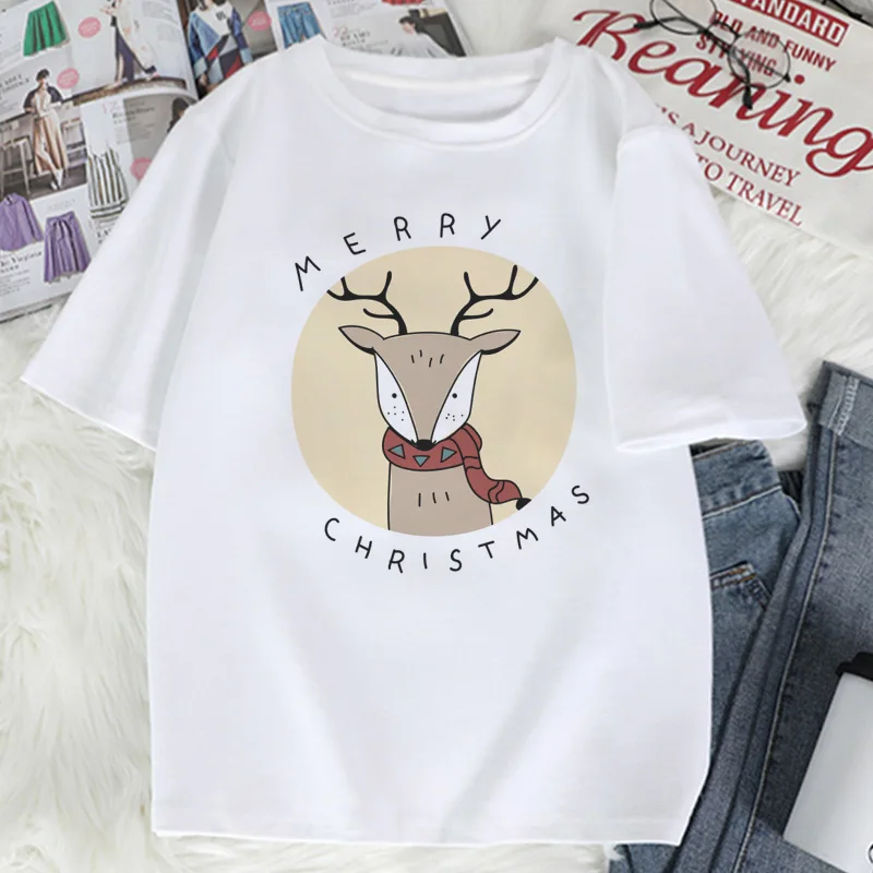 Модный Пижамный костюм с надписью «My Christmas» с милым оленем, женская футболка в стиле Харадзюку, повседневный Белый Топ, женская футболка - Цвет: 4097