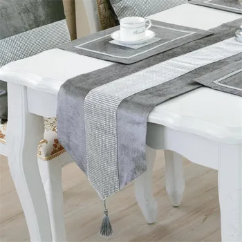 

European Fashion Table Flag Shining Diamond Stripes Decor Table Runner Solid Color With Shining Stripes Table Art Cloth
