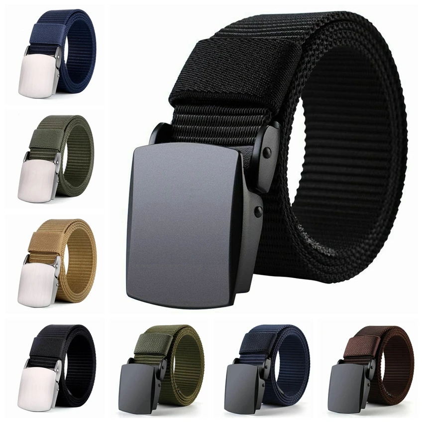 

Belt For Men Fashion Male Belt Outdoor Metal Automatic Buckle Canvas Belt Casual Jeans Pants Cool Wild Waist Belts Big Plus Size