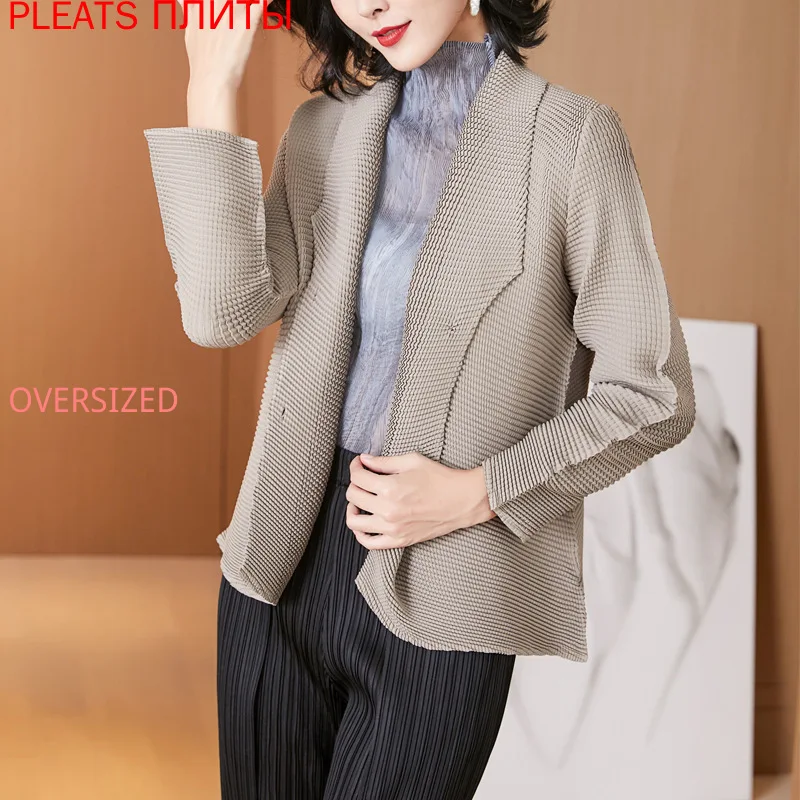 

Miyake Pleated Jacket Women's Autumn Short Top Korean Women's Cardigan Fashion Loose Large Size Veste Femme Ropa De Mujer Chaque