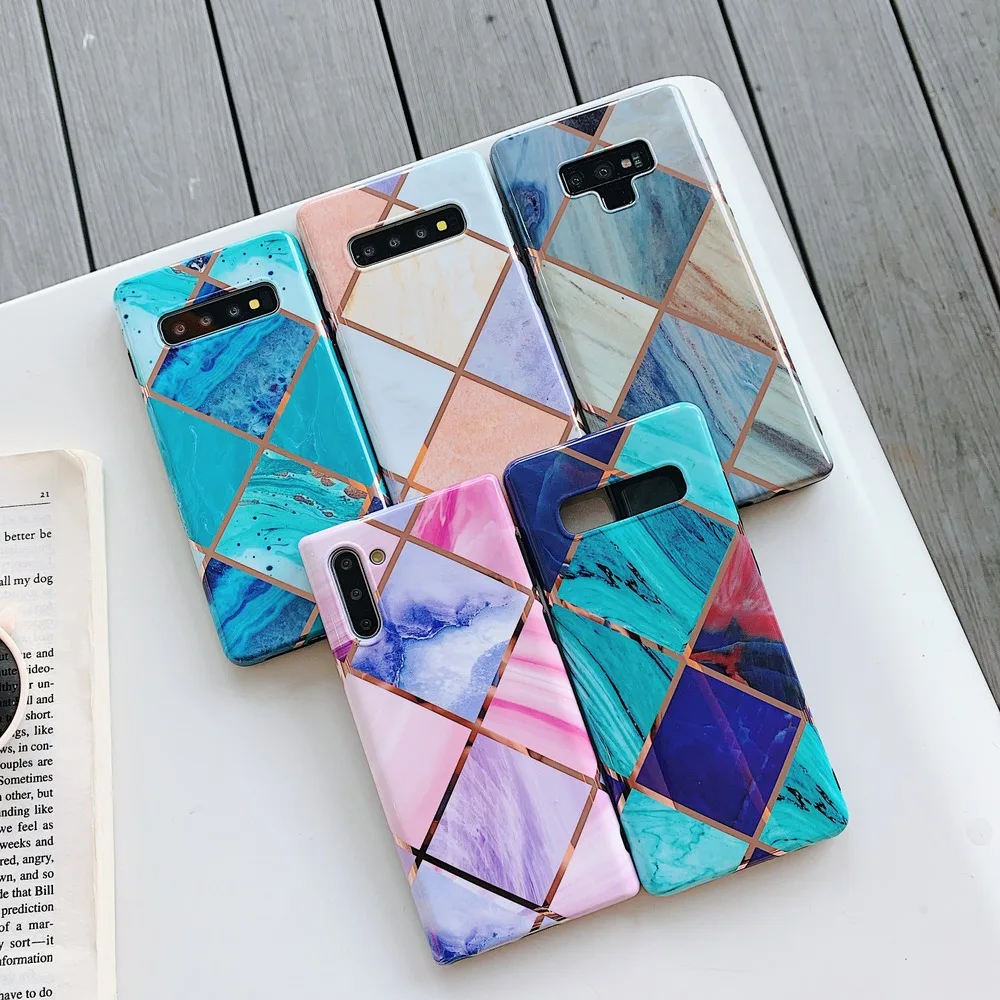 For Samsung Note 10 8 9 Plating Geometry Colorful Marble Soft Case for Galaxy S10 5G S8 S9 Plus Glossy Phone Cover |