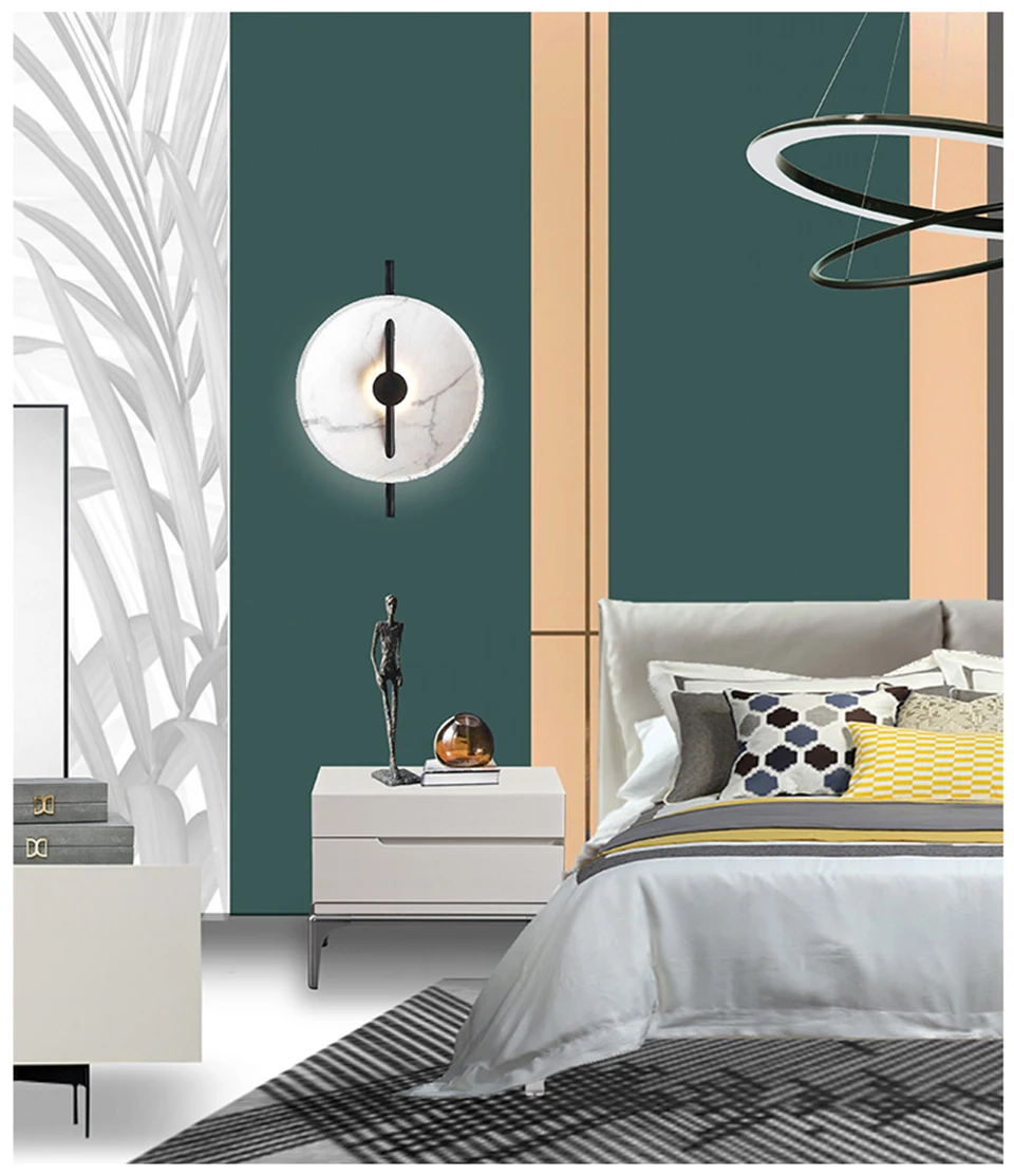 Postmodern Minimalist Imitation Marble Round LED Wall Lamp LOFT Restaurant Wall Light Living Room Corridor Aisle Light Fixtures