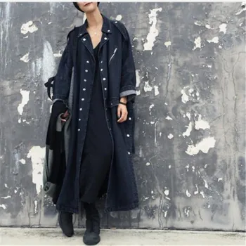 

2019 Spring New Oversize Jacket Buttons Single Breasted Irregular Stitching Hem Ladies Fashion Denim Windbreaker