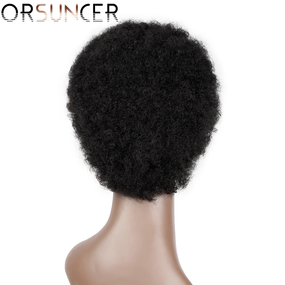 Peruca de Cabelo Humano para Preto Orsuncer Kinky Encaracolado Perucas Brasileiro Curto Onda Feminino Não Remy Máquina-feita Barato Peruca Humana Médio Relação 2 High Quality Apliques e perucas