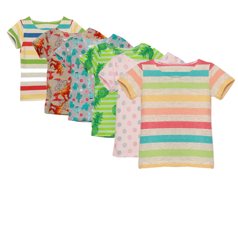 

bunvel Newborn Baby Girl Boy Clothes T Shirt Summer Short Sleeve Rainbow Striped Cactus Dinosaur Pattern TShirt Baby Girl Cloth