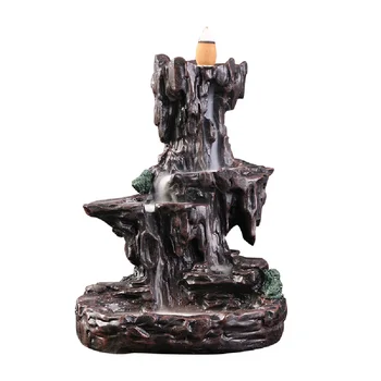 

Incense Burner Gift Exquisite Home Unique Crafts Waterfall Smoke Backflow Decoration Censer Holder Mountain River Office Resin