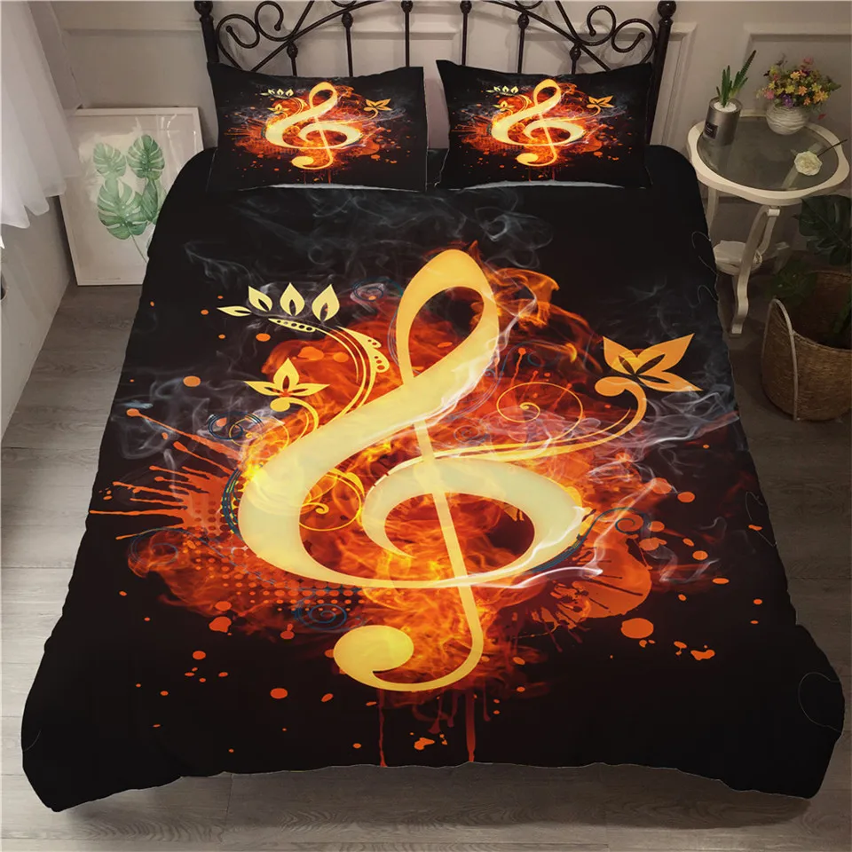 3D Duvet Cover King Size With Music Printed Black Quilt Cover With Pillowcase Bed Room Linen Single Double Custom Bedding Set