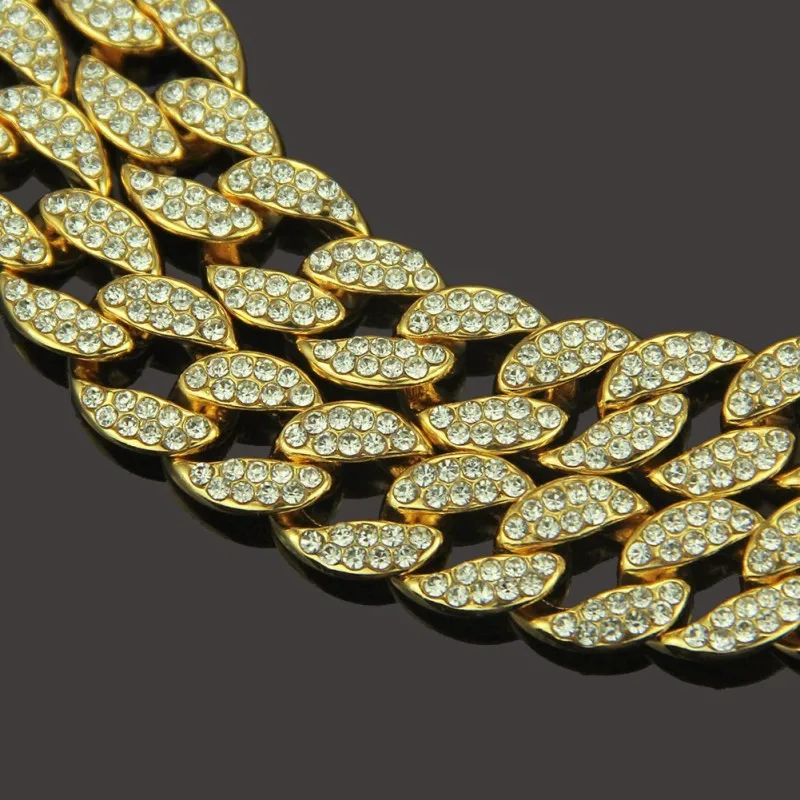 Вечерние украшения в стиле хип-хоп, ожерелье золотого цвета со льдом из кристаллов, кубинская цепочка, Золотое Серебряное ожерелье и браслет