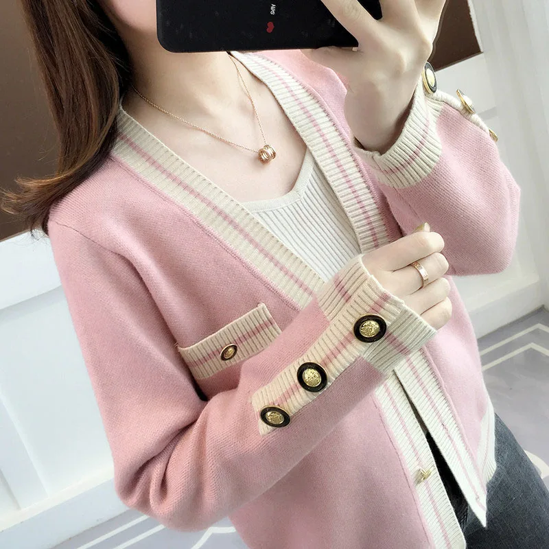 

Women Autumn Cardigan With Button Warm V-Neck Fall Knitted Open Stitch Ladies High Quality Knit Sweater Female Sweaters Knitwear