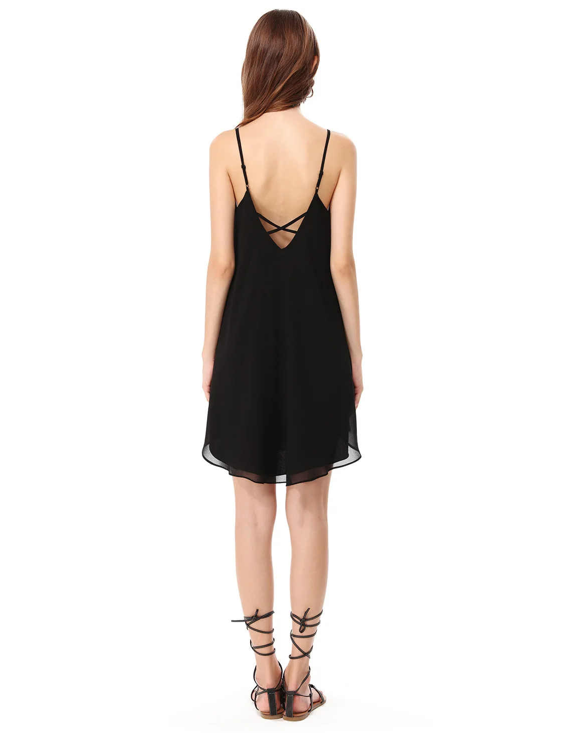 

[Sale] 2019 Summer Black And White with Pattern Chiffon Camisole Small Fresh New Style Dress Women's