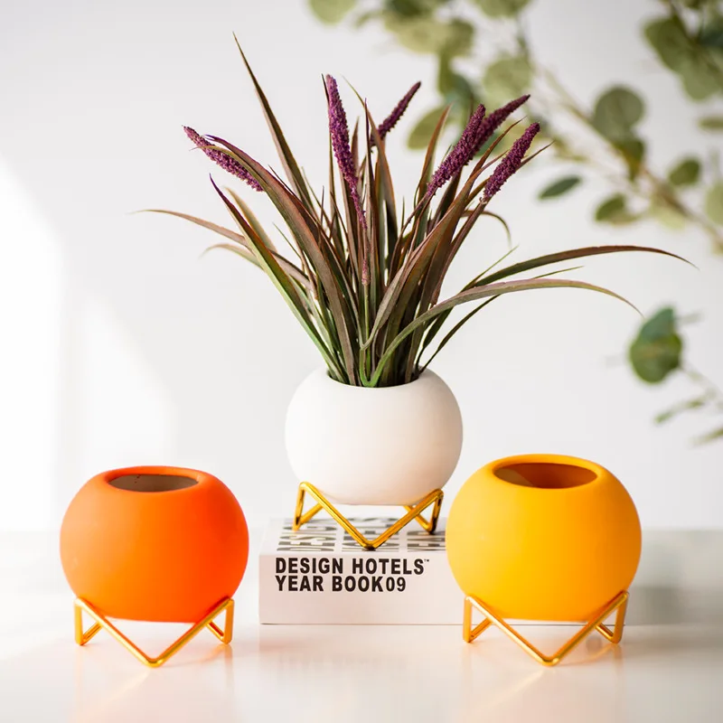 

Flower pot Simple Succulent Flower Pot Flower Arrangement Green Plant Flower Iron Frame Hydroponic Ceramic Vase office decor