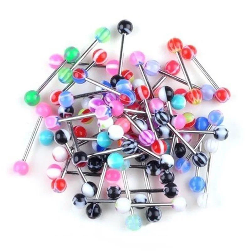 Mixed Color 10pcs Язычок для пирсинга, из хирургической стали 9 шт./компл. Невидимая прозрачный Bioflexible украшения для пирсинга языка серьги, ювелирное изделие для тела для женщин комплект - Окраска металла: Mixed Color 10pcs