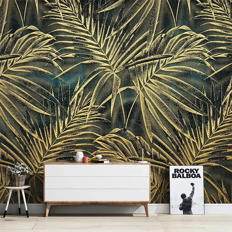 Custom Mural Wallpaper 3D Golden Relief Tropical Plant Leaves Photo Wall Paper LivIng Room TV Sofa Bedroom Decor Art Wallpapers |