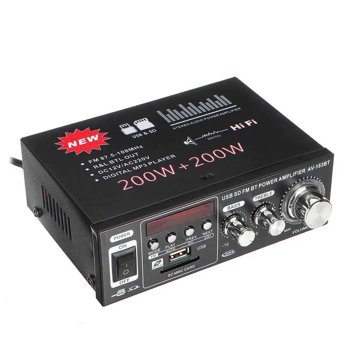 Audew Автомобильные усилители 400 Вт bluetooth аудио цифровой стереоусилитель HIFI USB FM SD Home 220 V/12 V Полнофункциональный инфракрасный контроль