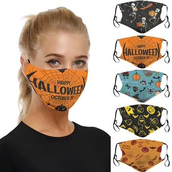 

Adults Washable Halloween Funny Expression Prints Mask Filter Can Be Placed Face Mask Cloth Mouth Caps Washable Mouth Mask