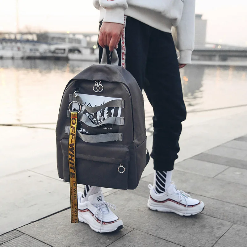 

Harajuku hip hop Men Backpack School Bags For Teenagers Printing Designer Backpack unisex off Travel white Student Graffiti Bags