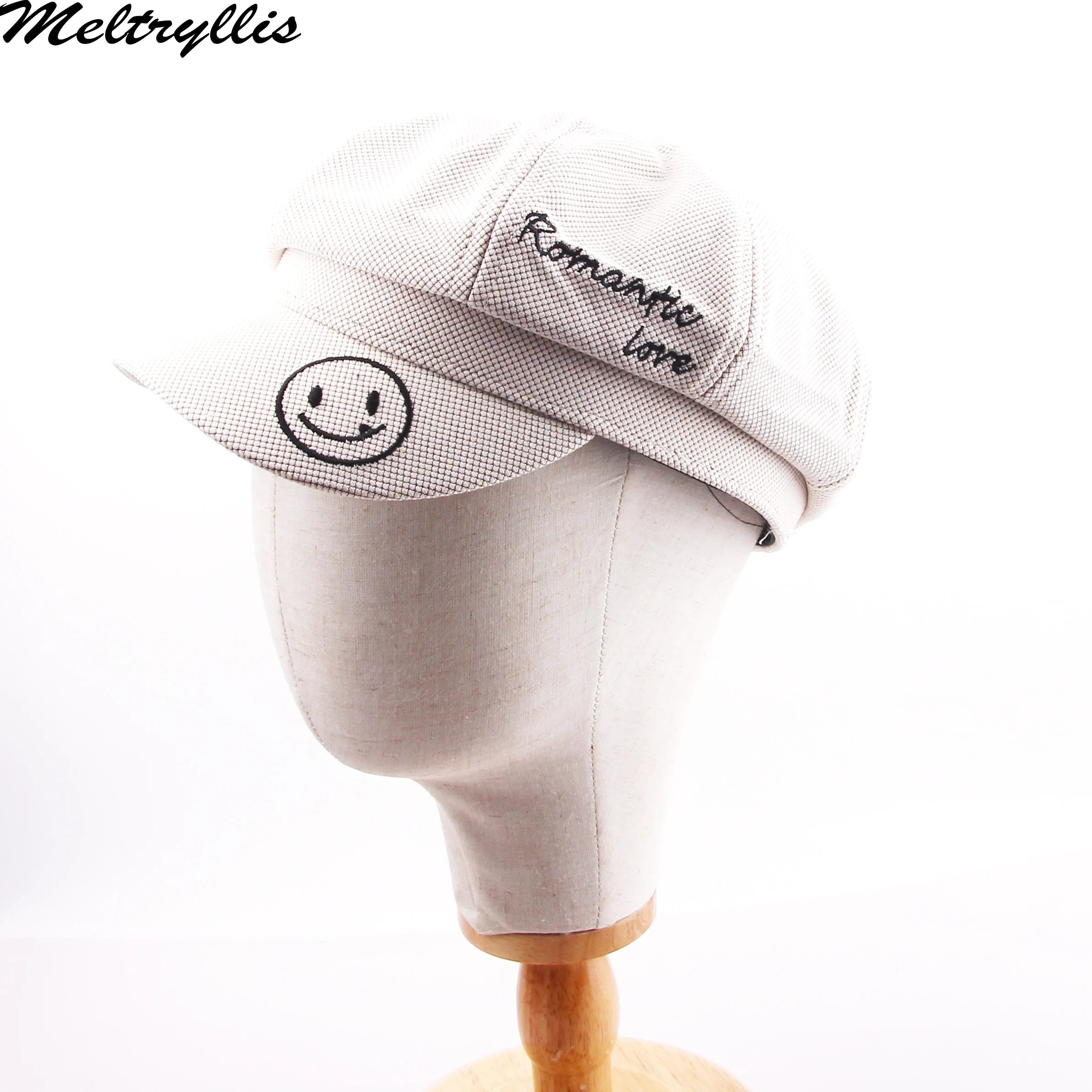 [Meltryllis] NEW Smiling Face Octagonal cap Letters embroidery Autumn Winter Women Cap Fashion trend beret