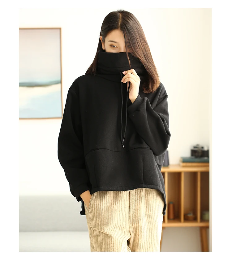 Fall/Winter High Neck Double Pocket Fleece Jacket Loose Casual Jacket Pullovers women sweatshirt Pullovers for women Z3