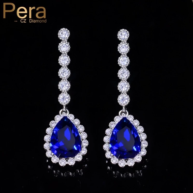 Silver Plated Blue Sapphire Engagement Wedding Bridal Dangle Drop Stud Earring 