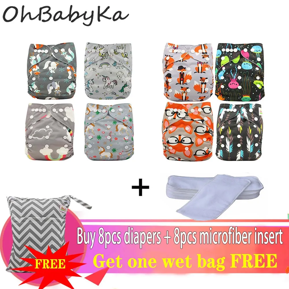 Ohbabyka 8 карман подгузник крышка моющиеся Подгузники Детские многоразовые подгузники тренировочные брюки с Бесплатный подгузник сумка для девочек и мальчиков - Цвет: 05