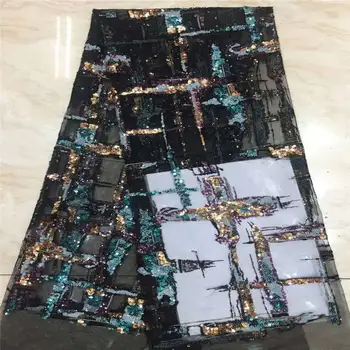 

Latest African Lace Fabric Black French Sequins Net Lace Fabric/High Quality African Sequins Tulle Fabric Green purple wine red