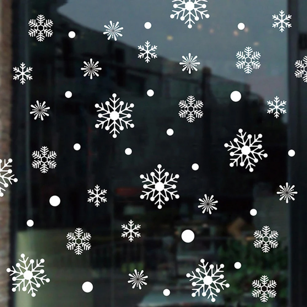 Новые 48 рождественских снежинок, стеклянные наклейки, оконная витрина, Рождественское украшение для окна, настенные наклейки, оконные цветы