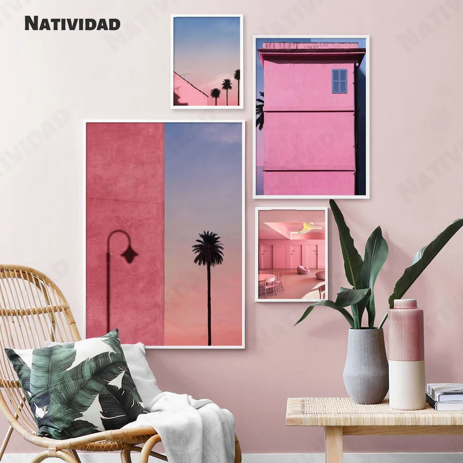 

Pink Series Photo Wallpapers Fireworks Yunxia Girl Lighthouse Trees Etc. Canvas Painting Modern Waterproof Ink Art Wall Sticker