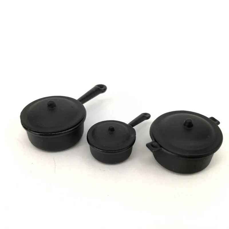 

Dollhouse Mini Kitchenware Saucepan [Long Handle Pot Milk Pot Three-piece Set] Pocket Doll House Kitchen Accessories