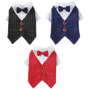 

Gentleman Stripes Dog Clothes Wedding Party Suit Formal Dog Shirts with Bow for Small Medium Dogs Costume for Pet Outfit