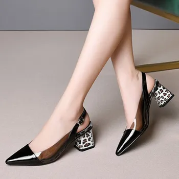 

Leopard heel genuine leather thik heel women shoes poined party women sandals women high heel shoes beach sandals