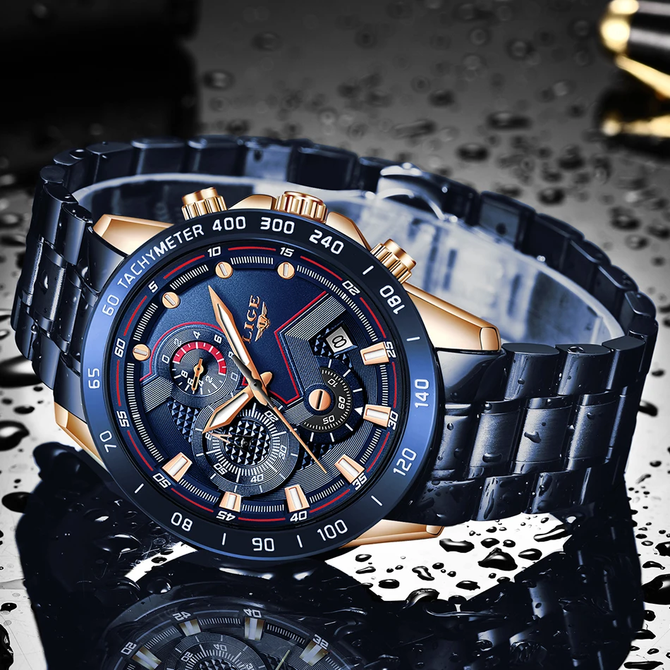 LIGE Men Watches Top Brand Luxury Stainless Steel Blue Waterproof Quartz Watch Men Fashion Chronograph Male Sport Military Watch LIGE Men Watches Top Brand Luxury Stainless Steel Blue Waterproof Quartz Watch Men Fashion Chronograph Male Sport Military Watch