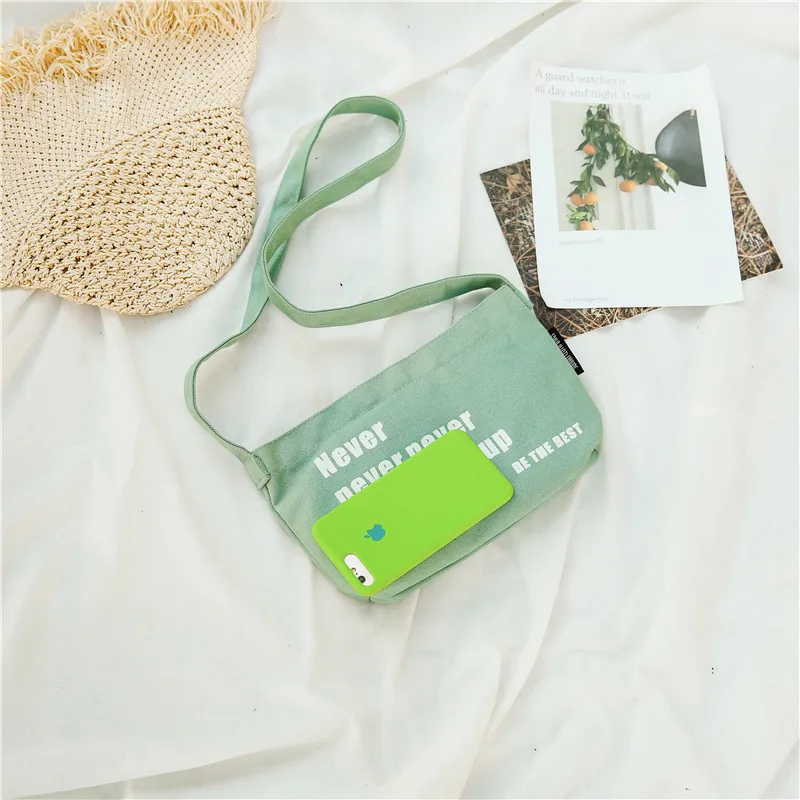 

2019 Fresh Canvas Bag English Lettered Small Oblique Artistic WOMEN'S Bag Large Capacity Simple Versatile