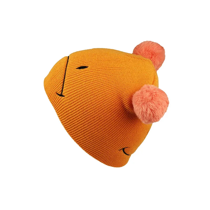 Детские зимние шапки для мальчиков и девочек вязаная шапка с мультяшной улыбкой