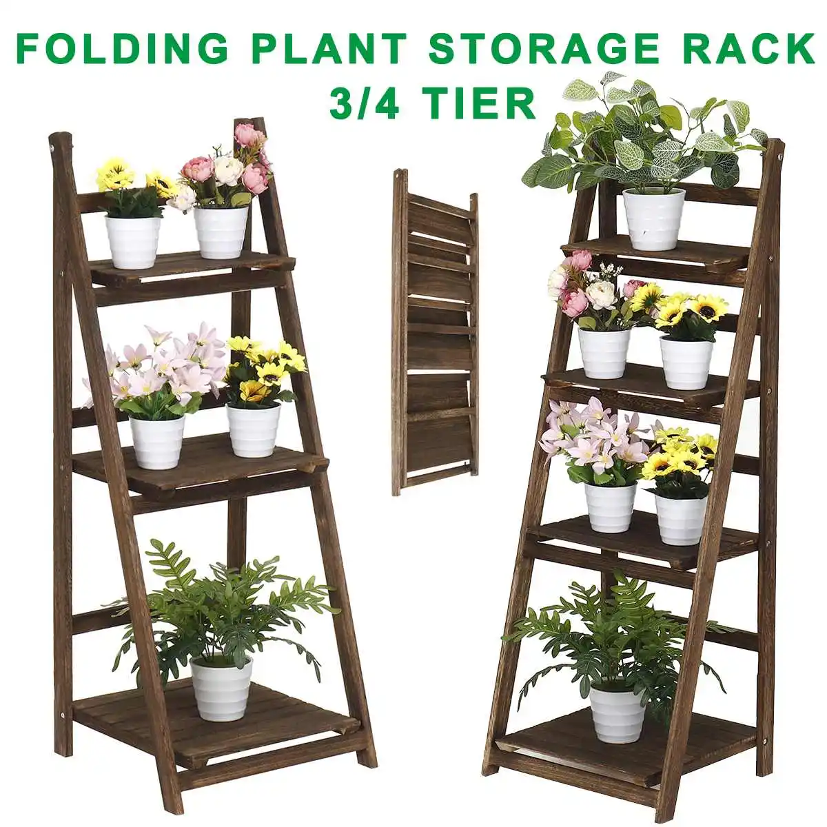 Details about   3/4 Tier Folding Ladder Shelf Plant Pot Stand Flower Storage Rack Outdoor Indoor 