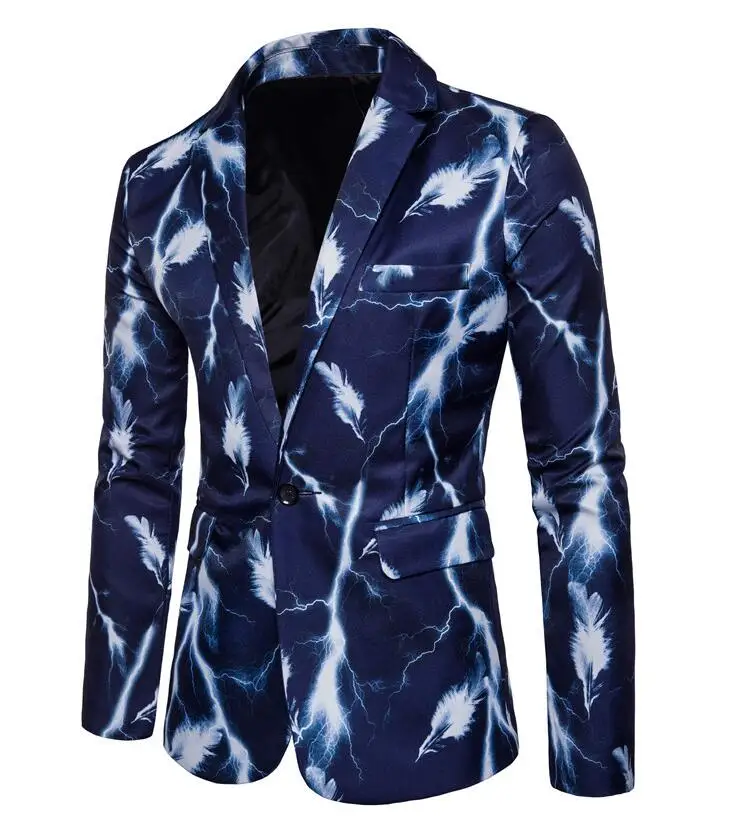 Men 3D Printed Personality Casual Suit Jacket Men Fashion Business Suit Jacket Size M-3XL
